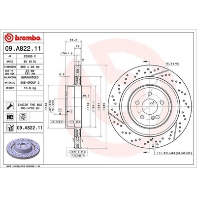 Rear Premium Rotor by BREMBO - 09.A822.11 (1 Qty) pa9