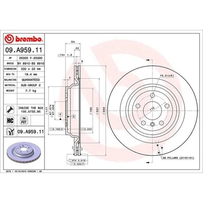 Rear Premium Rotor by BREMBO - 09.A959.11 (1 Qty) pa4