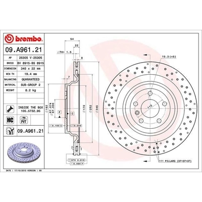 Rear Premium Rotor by BREMBO - 09.A961.21 (1 Qty) pa4