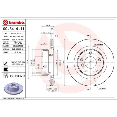 Rear Premium Rotor by BREMBO - 09.B414.11 (1 Qty) pa7