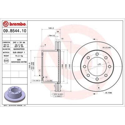 Rear Premium Rotor by BREMBO - 09.B544.10 (1 Qty) pa7