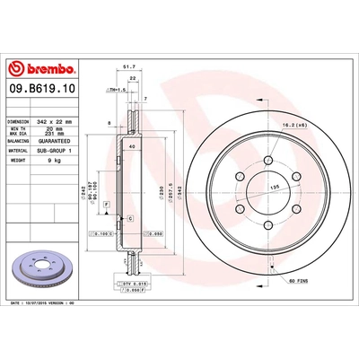 Rear Premium Rotor by BREMBO - 09.B619.10 (1 Qty) pa1