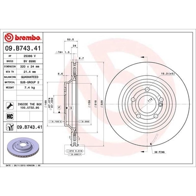 Rear Premium Rotor by BREMBO - 09.B743.41 (1 Qty) pa7