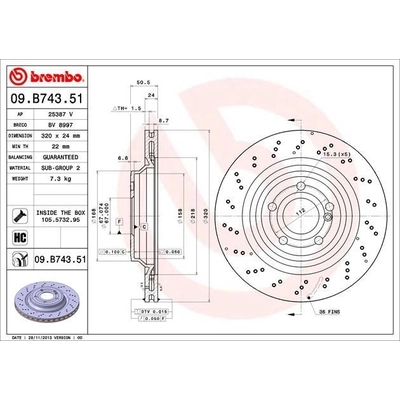 Rear Premium Rotor by BREMBO - 09.B743.51 (1 Qty) pa4