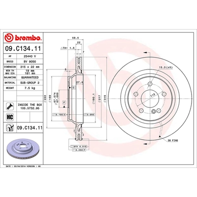 Rear Premium Rotor by BREMBO - 09.C134.11 (1 Qty) pa1