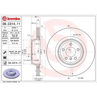 Rear Premium Rotor by BREMBO - 09.C314.11 (1 Qty) pa2