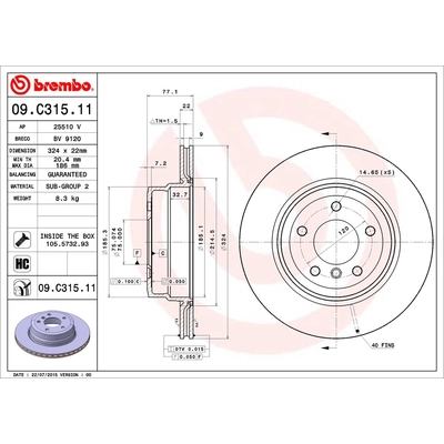 Rear Premium Rotor by BREMBO - 09.C315.11 (1 Qty) pa2