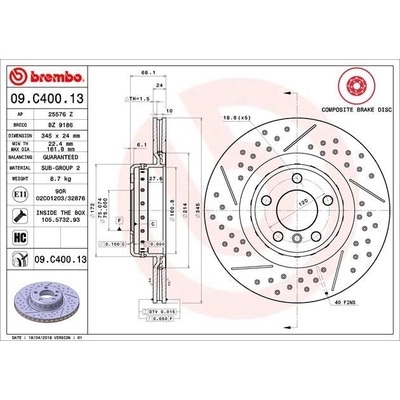 Rear Premium Rotor by BREMBO - 09.C400.13 (1 Qty) pa6