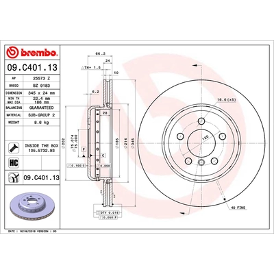 Rear Premium Rotor by BREMBO - 09.C401.13 (1 Qty) pa3