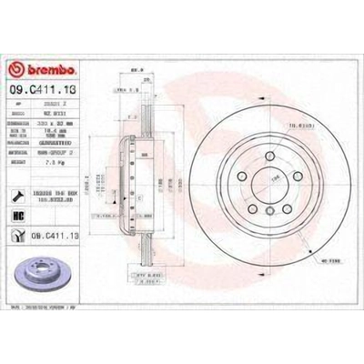 Rear Premium Rotor by BREMBO - 09.C411.13 (1 Qty) pa4