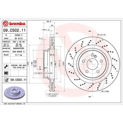 Rear Premium Rotor by BREMBO - 09.C502.11 (1 Qty) pa4