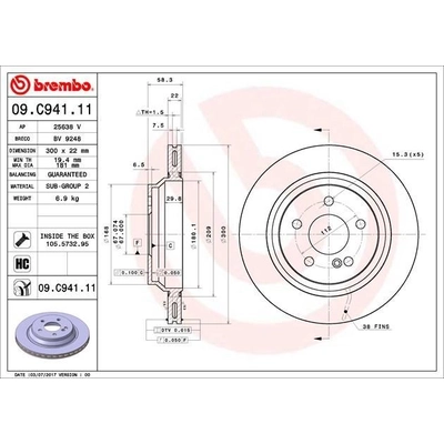 Rear Premium Rotor by BREMBO - 09.C941.11 (1 Qty) pa4