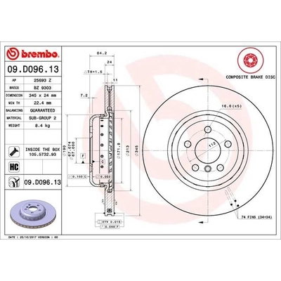 Rear Premium Rotor by BREMBO - 09.D096.13 (1 Qty) pa5