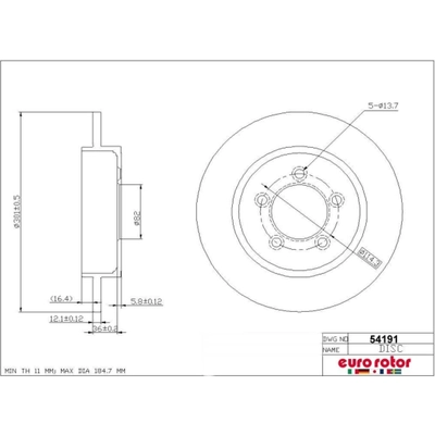 Rear Premium Rotor by EUROROTOR - 54191 pa3