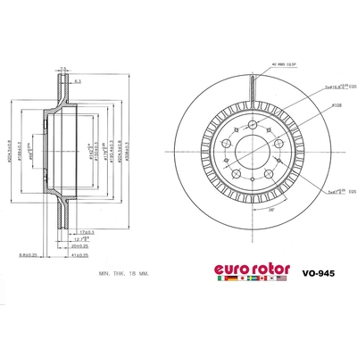 Rear Premium Rotor by EUROROTOR - VO945 pa3