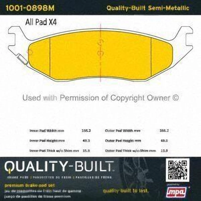 Rear Semi Metallic Pads by QUALITY-BUILT - 1001-0898M pa5