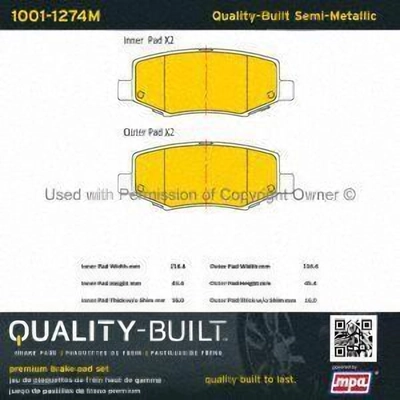 Rear Semi Metallic Pads by QUALITY-BUILT - 1001-1274M pa1