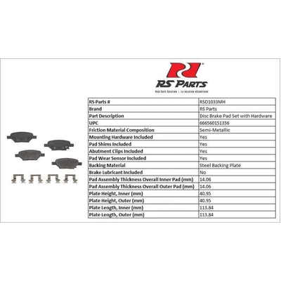 RS PARTS - RSD1033MH - Rear Semi Metallic Pads pa3