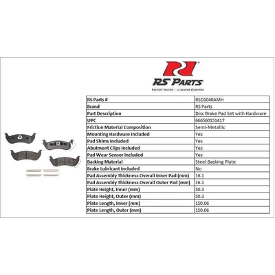 RS PARTS - RSD1040AMH - Rear Semi Metallic Pads pa4
