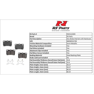 Rear Semi Metallic Pads by RS PARTS - RSD1113MH pa2