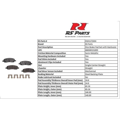 RS PARTS - RSD1172MH - Rear Semi Metallic Pads pa3