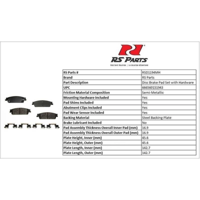RS PARTS - RSD1194MH - Rear Semi Metallic Pads pa2