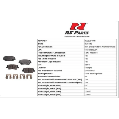 RS PARTS - RSD1284MH - Rear Semi Metallic Pads pa3
