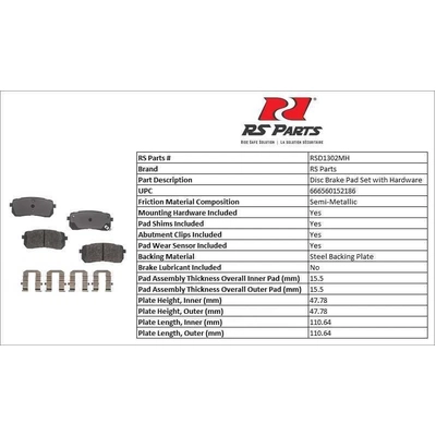 RS PARTS - RSD1302MH - Rear Semi Metallic Pads pa3