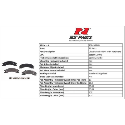 Rear Semi Metallic Pads by RS PARTS - RSD1329MH pa3