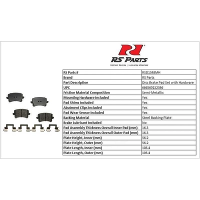 RS PARTS - RSD1348MH - Rear Semi Metallic Pads pa2