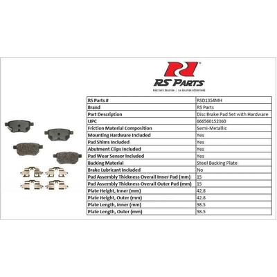 RS PARTS - RSD1354MH - Rear Semi Metallic Pads pa2