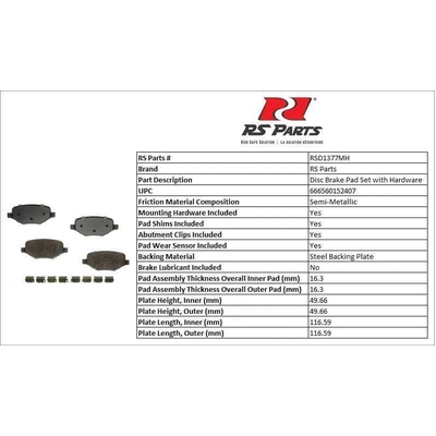 Rear Semi Metallic Pads by RS PARTS - RSD1377MH pa3