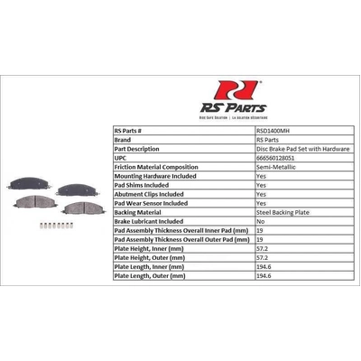 RS PARTS - RSD1400MH - Rear Semi Metallic Pads pa3