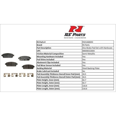 RS PARTS - RSD1468MH - Rear Semi Metallic Pads pa2