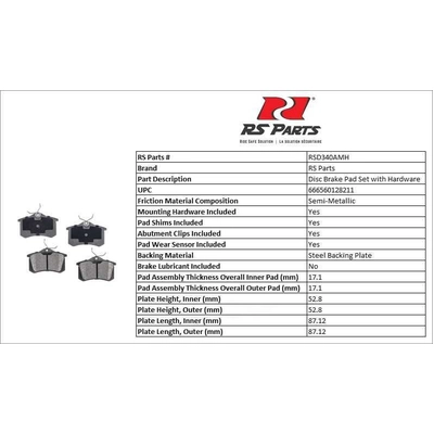 RS PARTS - RSD340AMH - Rear Semi Metallic Pads pa4