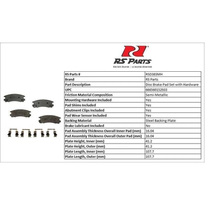 RS PARTS - RSD383MH - Rear Semi Metallic Pads pa2