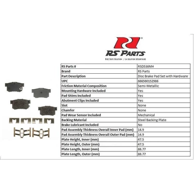 RS PARTS - RSD536MH - Rear Semi Metallic Pads pa3
