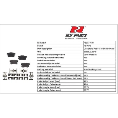 RS PARTS - RSD537MH - Rear Semi Metallic Pads pa3