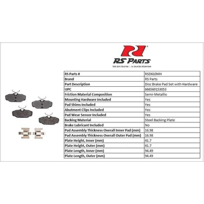 RS PARTS - RSD610MH - Rear Semi Metallic Pads pa2