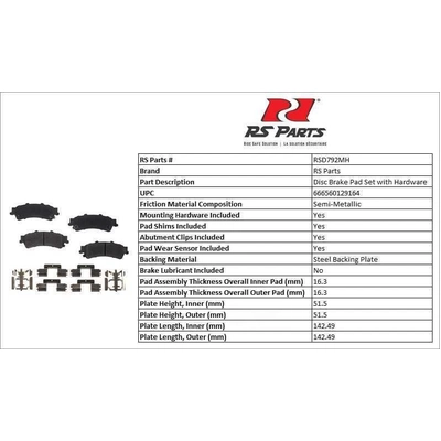 RS PARTS - RSD792MH - Rear Semi Metallic Pads pa3