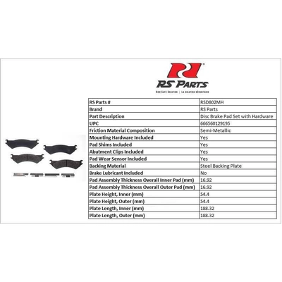RS PARTS - RSD802MH - Rear Semi Metallic Pads pa2