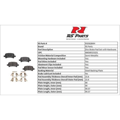 RS PARTS - RSD828MH - Rear Semi Metallic Pads pa2