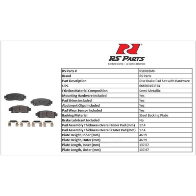 RS PARTS - RSD883MH - Rear Semi Metallic Pads pa3