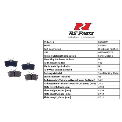 RS PARTS - RSD886M - Plaquettes arri�re semi-m�tallique pa4