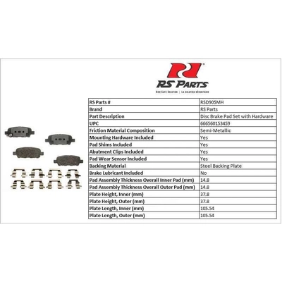 RS PARTS - RSD905MH - Rear Semi Metallic Pads pa2