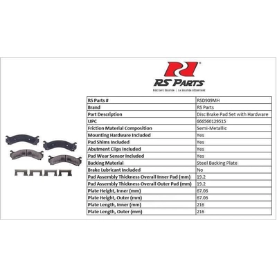 Rear Semi Metallic Pads by RS PARTS - RSD909MH pa2