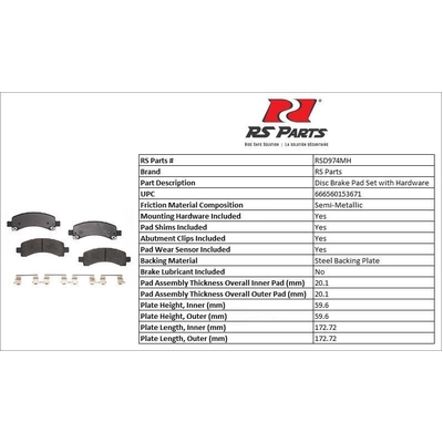 RS PARTS - RSD974MH - Rear Semi Metallic Pads pa3