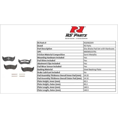 RS PARTS - RSD981MH - Rear Semi Metallic Pads pa3