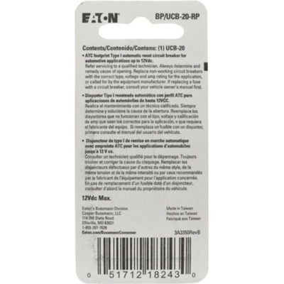 BUSSMANN - BP/UCB20 - Seat Heater Fuse pa1