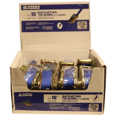 ANCRA CARGO - 95191 - 1” x 15’ Blue Ratchet Tie-Down with J-Hooks pa2